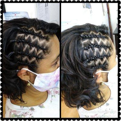 Zig zag parts with corn roll braids