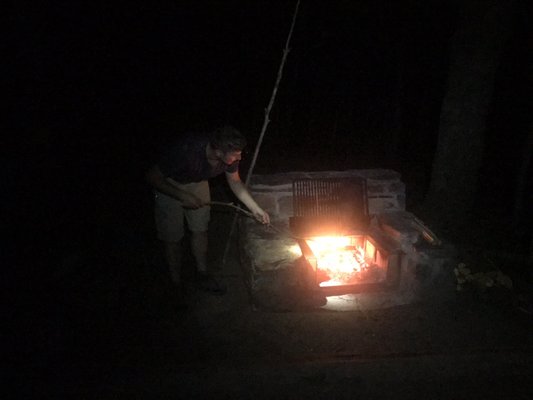 Roasting marshmallows in the pit