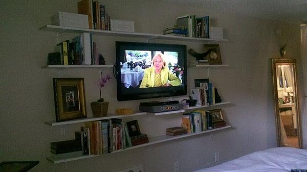 TV On-Wall Installation w/ Custom Shelving - Marina Del Rey