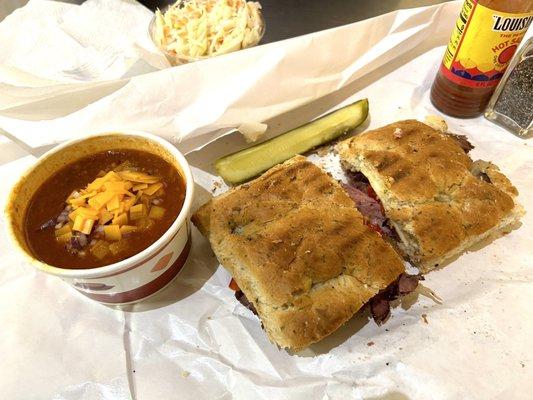 Joe's Famous Philly Sandwich and cup of Chili