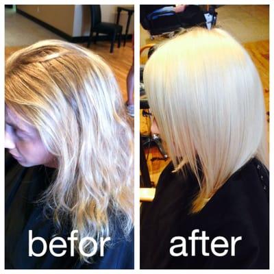 Blonde hair done by Melissa Tremblay