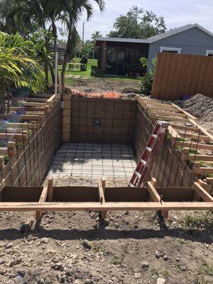 The frame work and rebar for pool