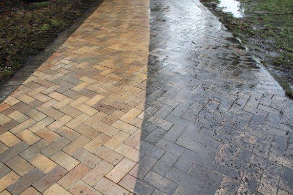 Before and After of a brick driveway