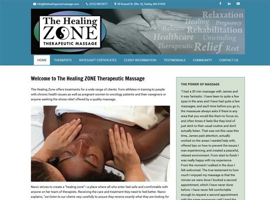 The Healing Zone Massage website