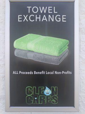 Clean Express charges one time payment of $4 will give you a clean towel each time! Plus, money goes to non profit organizations.