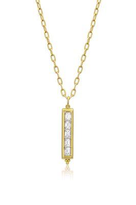 Diamond bar necklace with emerald cut diamonds in platinum and 18k yellow gold