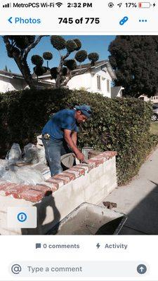 Block wall and brick cap