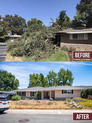 Before & after pictures from a restoration completed in northern California. A tree feel through the top of this home. No one was injured.