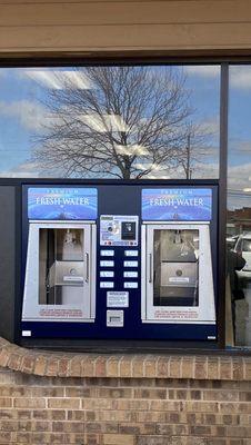 Brand new, improved Window Water Vending Machines! Do 2 bottles at once! Only 45¢ a gallon!