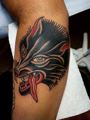 Classic wolf on the forearm.