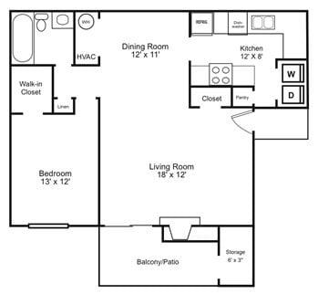 One bedroom / One bath-800 Sq. Ft.