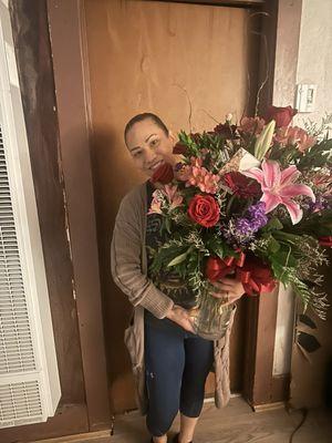 Fiancé happy with her Mothers Day Arrangement