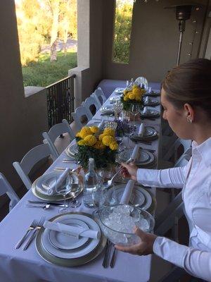 Chef Lisa's assistant setting up prior to our guests' arrival.