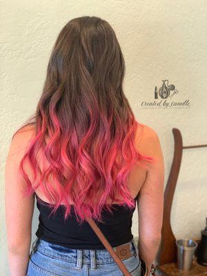 Want a low maintenance pop of color? Look at this balayage we took pink!