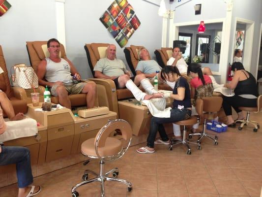 The guys enjoying their pedicure