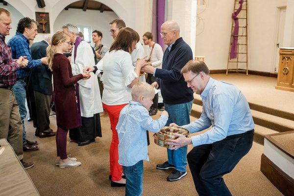 Family Communion during Sunday morning service