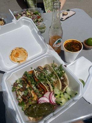 Birria, chicken, and steak tacos