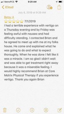 Some great client reviews of Core Matrix Physical Therapy!