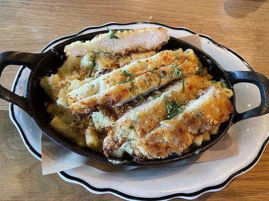 Parmesan Breaded Chicken on Macaroni & Cheese