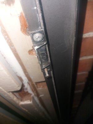 Screw stripped from my door frame by Barrister Investigations agent on 6-6-22.