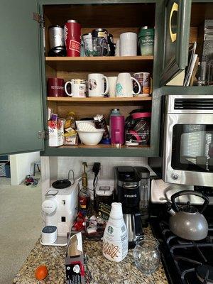 Before image of busy coffee station. 1/2.