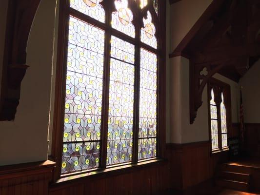 Stained glass windows from Germany. Those are bottoms of wine bottles!