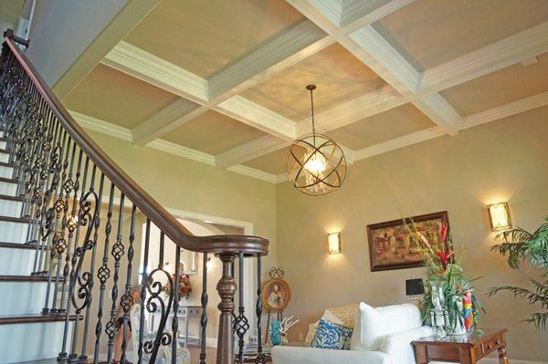 Family Room with coffered ceiling