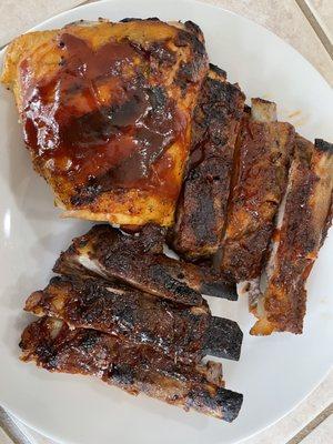 Half Rack of Ribs and Chicken Thigh