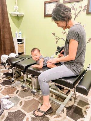 Dr. Cathy's baby benefits from chiropractic care as much as all the other children in her practice.