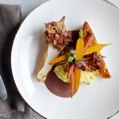 Roasted Chicken - Country Spoon Bread - Violet Mustard Sauce