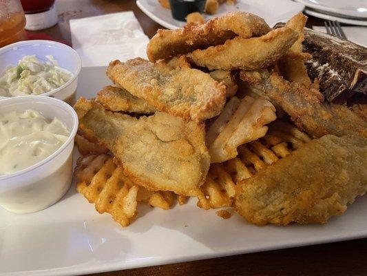 Perch Friday special. Based on the sizes of the filets, I'm guessing it was ocean perch (vs lake). Still tasty and a huge portion