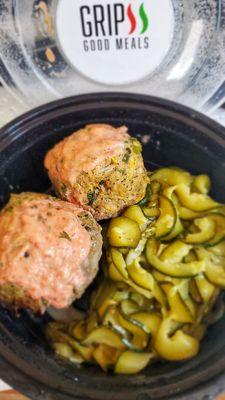 Delicious meatballs  with ribboned zucchini