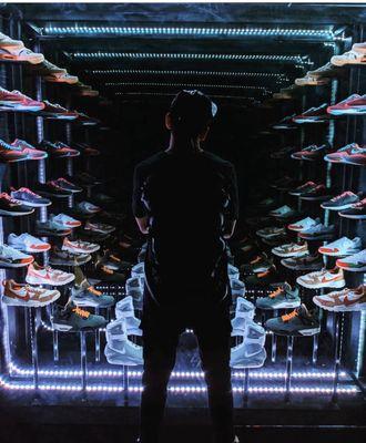 A guest stepping into the Dream Sneaker closet - the rarest sneakers behind the infinity mirror go on forever.