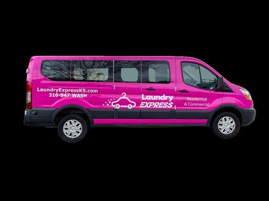 Laundry Express pink delivery van