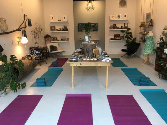 Yoga flow in a TThomas Arts beautiful studio in downtown Florence. www.theyogascene.com