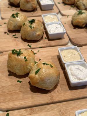 Mini Beef Wellington Bites with creamy horseradish and Dijon sauce