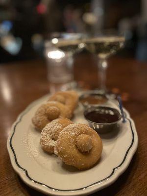 Warm & fresh mini donuts & champagne. Why not?!?!?