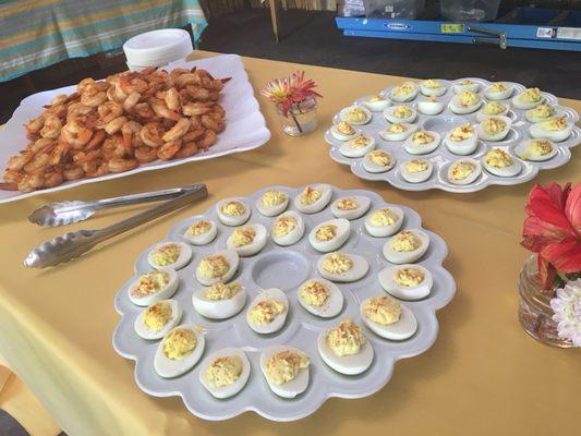 Deviled Eggs and Whiskey Shrimp