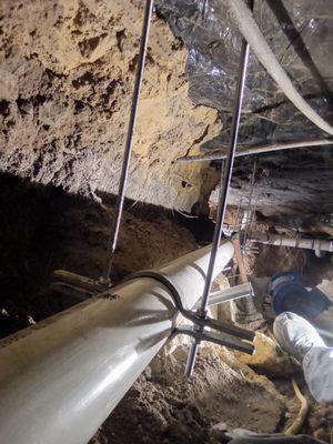 Sewer repipe with DOUBLE ANCHOR POINT HANGERS