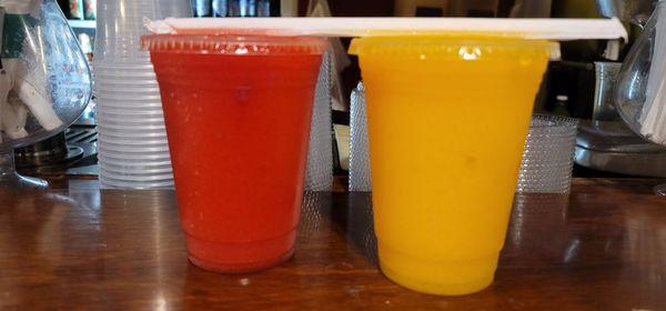 Frozen strawberry and mango margaritas