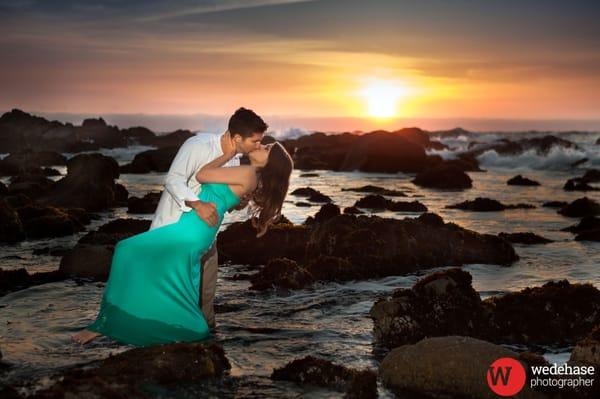 Engagement at sunset. Asilomar Beach. Pacific Grove.