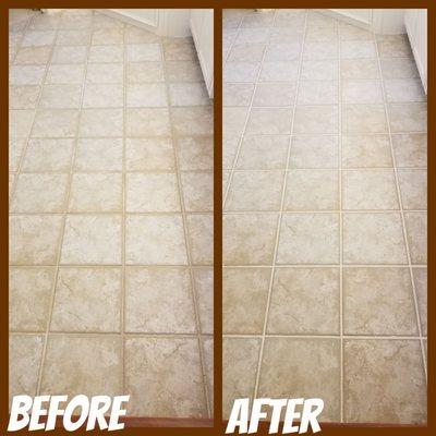 Bathroom floor grout and tile cleaned, sealed and polished.