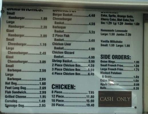 Hope you can read this. The menu at the drive-through window.