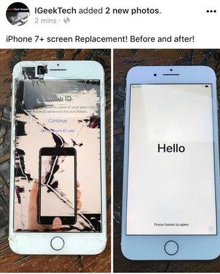 Before and after on an iPhone 7+ book your appointment today.