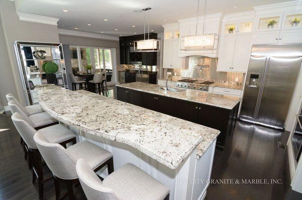 Alaska White granite with double stacked edge installed in Lake St. Louis, Missouri