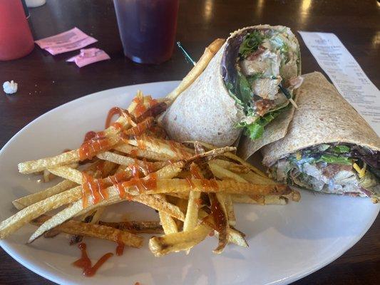 Chicken bacon wrap with fries!