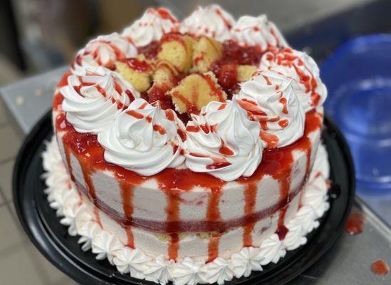 Large strawberry shortcake cake