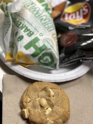 Steak & Cheese with BBQ Lays and White Chip Macadamia Nut Cookie