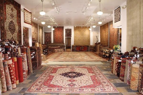 Interior view of Isberian Rug Company's showroom in downtown Aspen, Colorado