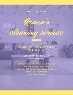 Arana's Cleaning Service.            Home, and office reasonable prices, call for free estimates